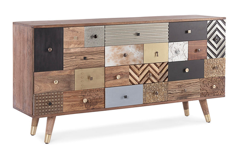 Madia con ante e cassetti effetto Patchwork in legno di mango cm 150x40x78h