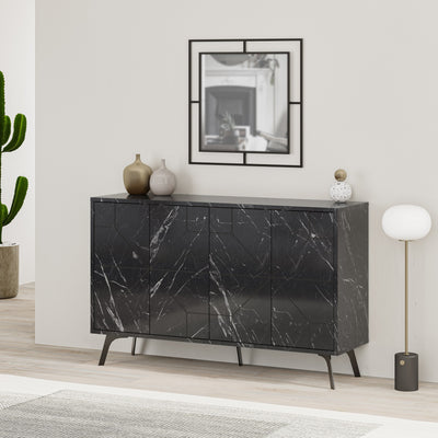 Madia elegante moderna 4 ante marmo nero con disegno geometrico cm 123x35x77h