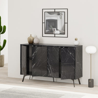 Madia elegante moderna 4 ante marmo nero con disegno geometrico cm 123x35x77h