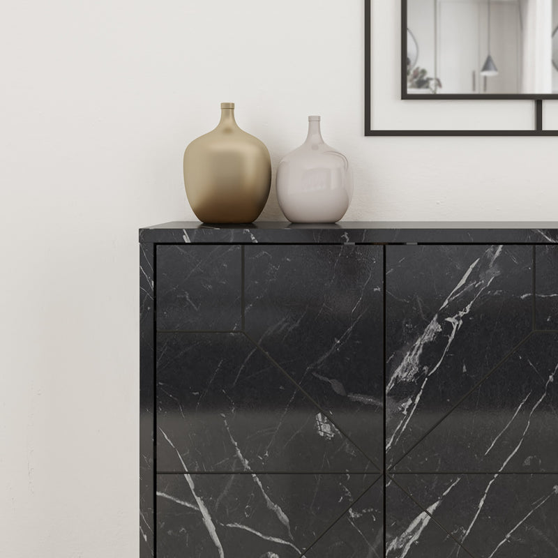 Madia elegante moderna 4 ante marmo nero con disegno geometrico cm 123x35x77h