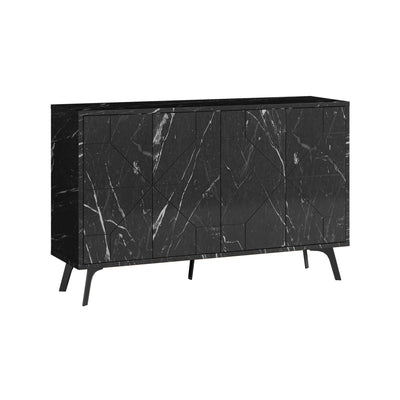 Madia elegante moderna 4 ante marmo nero con disegno geometrico cm 123x35x77h
