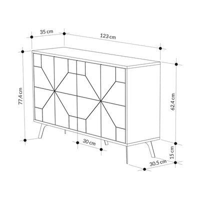 Madia elegante moderna 4 ante marmo nero con disegno geometrico cm 123x35x77h