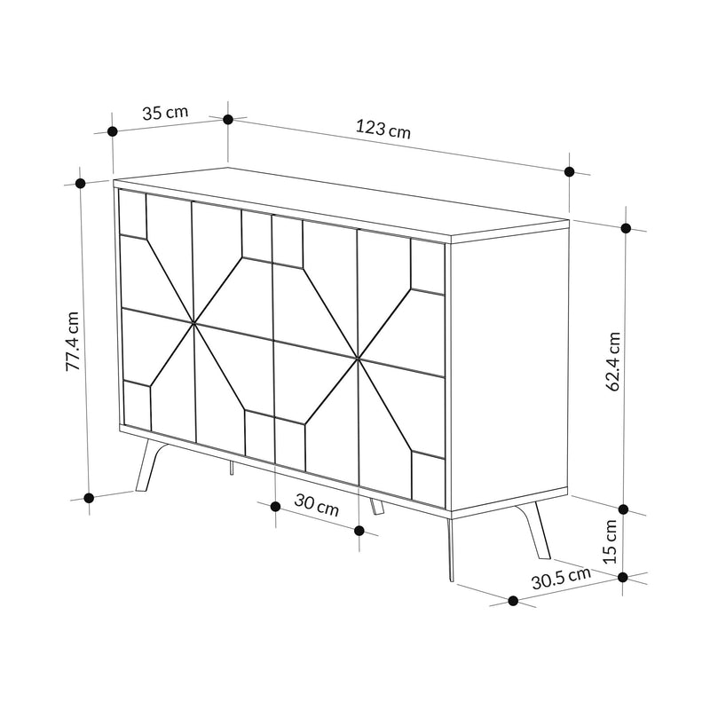 Madia elegante moderna 4 ante marmo nero con disegno geometrico cm 123x35x77h