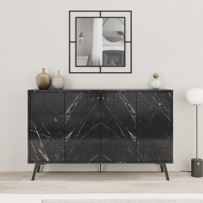 madia design 4 ante cm 123 in legno colore marmo nero con fantasia geometrica