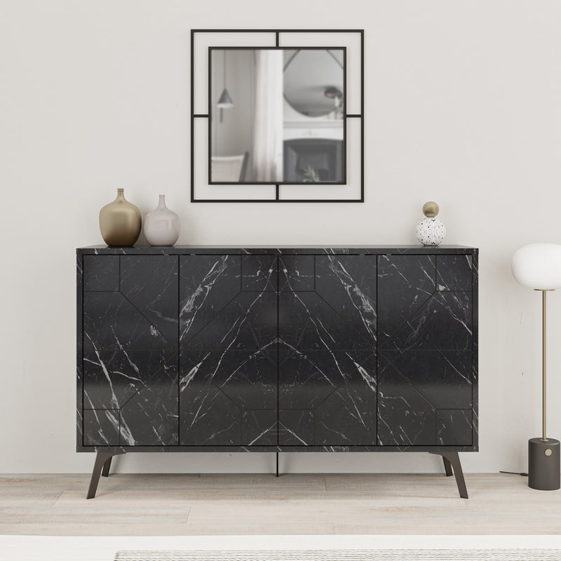 madia design 4 ante cm 123 in legno colore marmo nero con fantasia geometrica