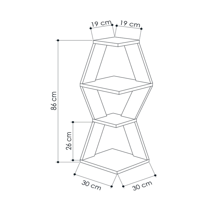 Mensola angolare design originale geometrico in legno 3 vani a giorno cm 30x30x86h