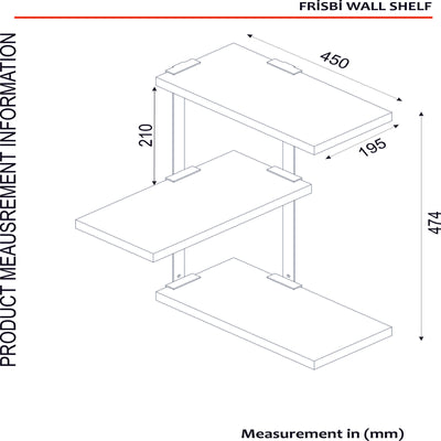 Mensola da muro angolare stile industriale 3 ripiani in legno noce cm 45x20x47h