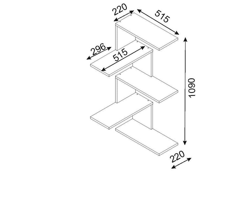 Mensola angolare da parete moderna 4 ripiani in legno colore noce cm 52x30x109h