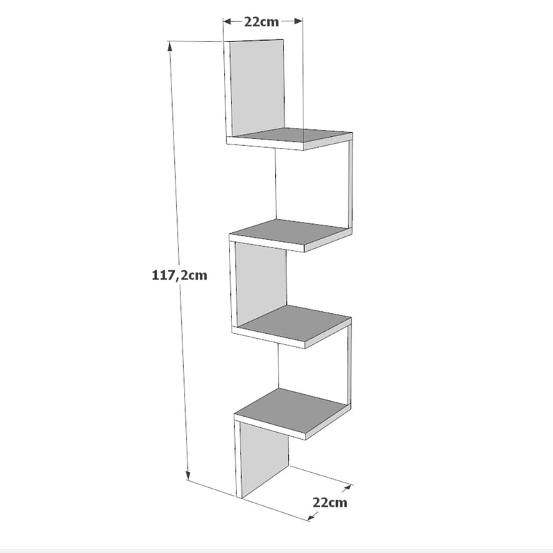 Mensola design da soggiorno angolare 4 ripiani in legno naturale cm 22x22x117h