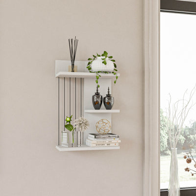 Mensola da parete in legno bianco opaco a 3 ripiani. Dimensioni cm 40x19x60h