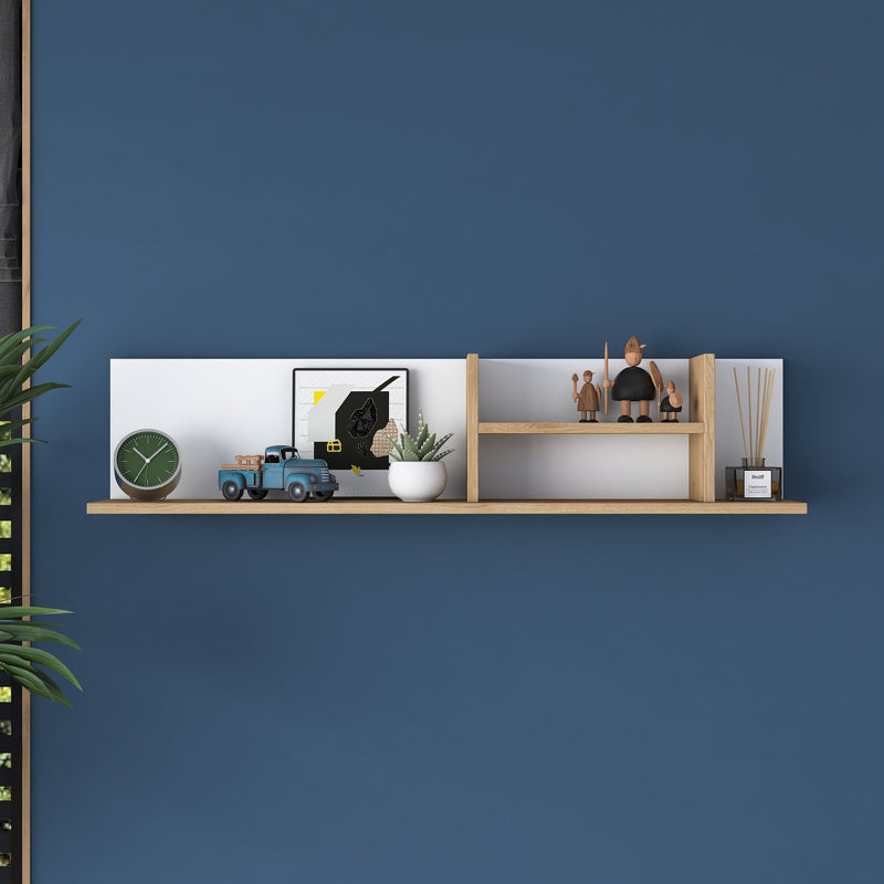 Mensola da muro libreria per cameretta colore bianco e rovere cm 120x19x25h