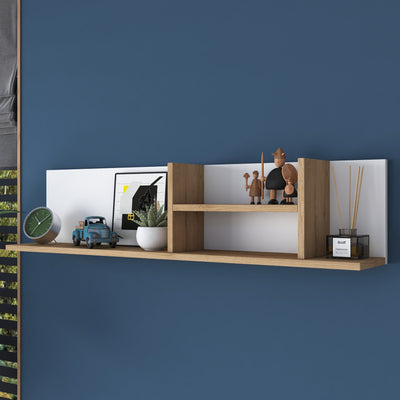Mensola da muro libreria per cameretta colore bianco e rovere cm 120x19x25h