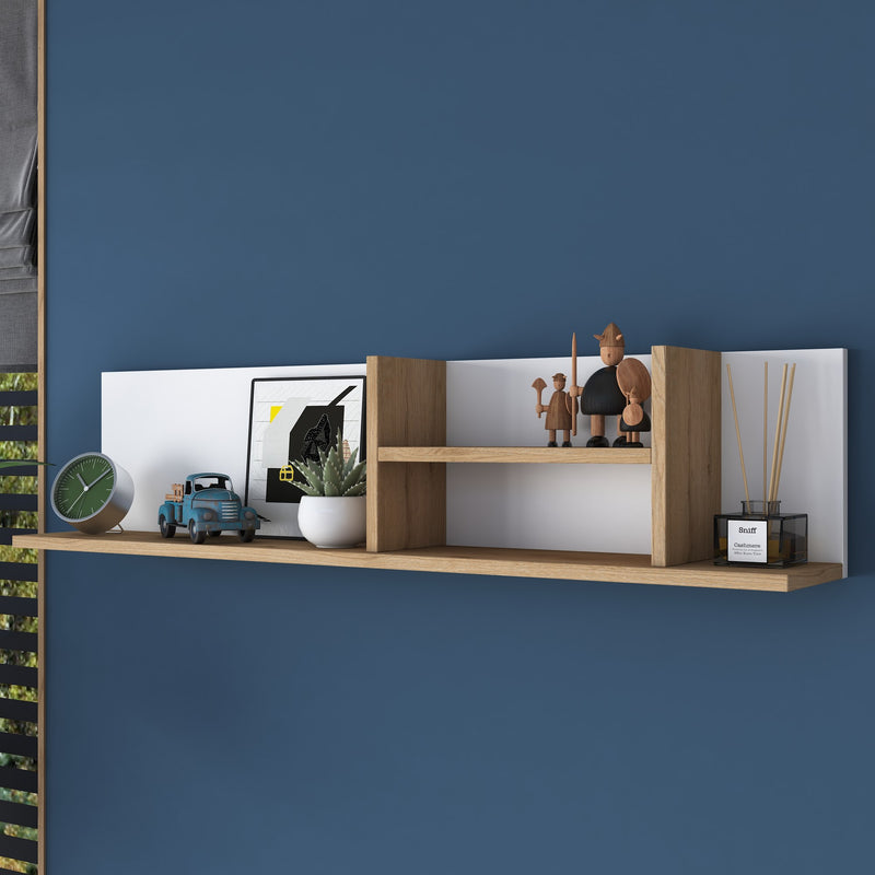 Mensola da muro libreria per cameretta colore bianco e rovere cm 120x19x25h