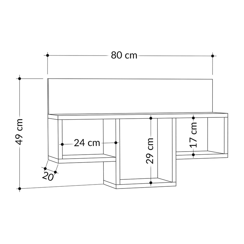 Mensola moderna da parete per zona giorno con 3 vani cm 80x20x49h - vari colori