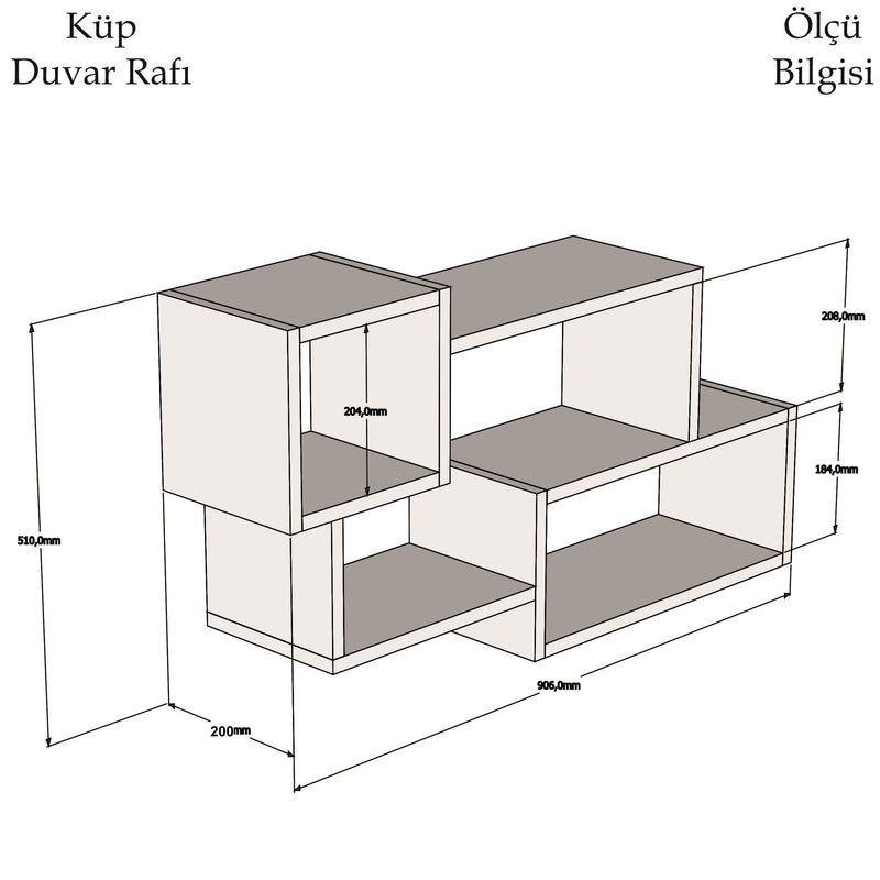 Mensola da muro moderna con 3 vani bianco e noce cm 91x20x51h