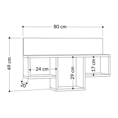 Mensola da parete soggiorno con 3 vani colore quercia cm 80x20x49h