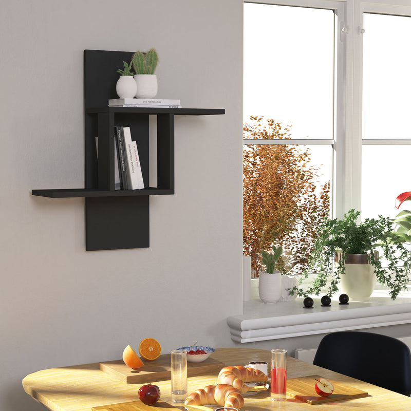mensola da parete design in legno antracite con vano e 2 ripiani