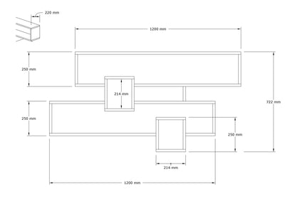 Mensola da parete 4 vani moderna bianco e noce cm 120x22x75h