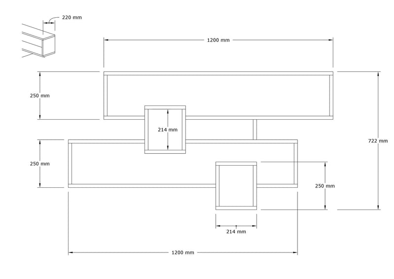 Mensola da parete 4 vani moderna bianco e noce cm 120x22x75h