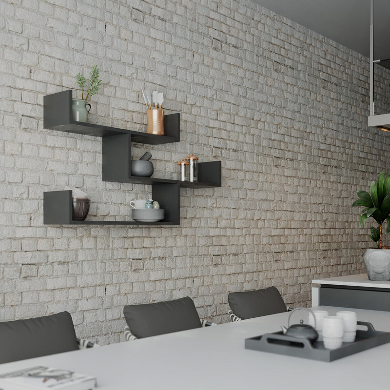 Mensola da parete design moderno 3 ripiani colore antracite cm 120x22x67h