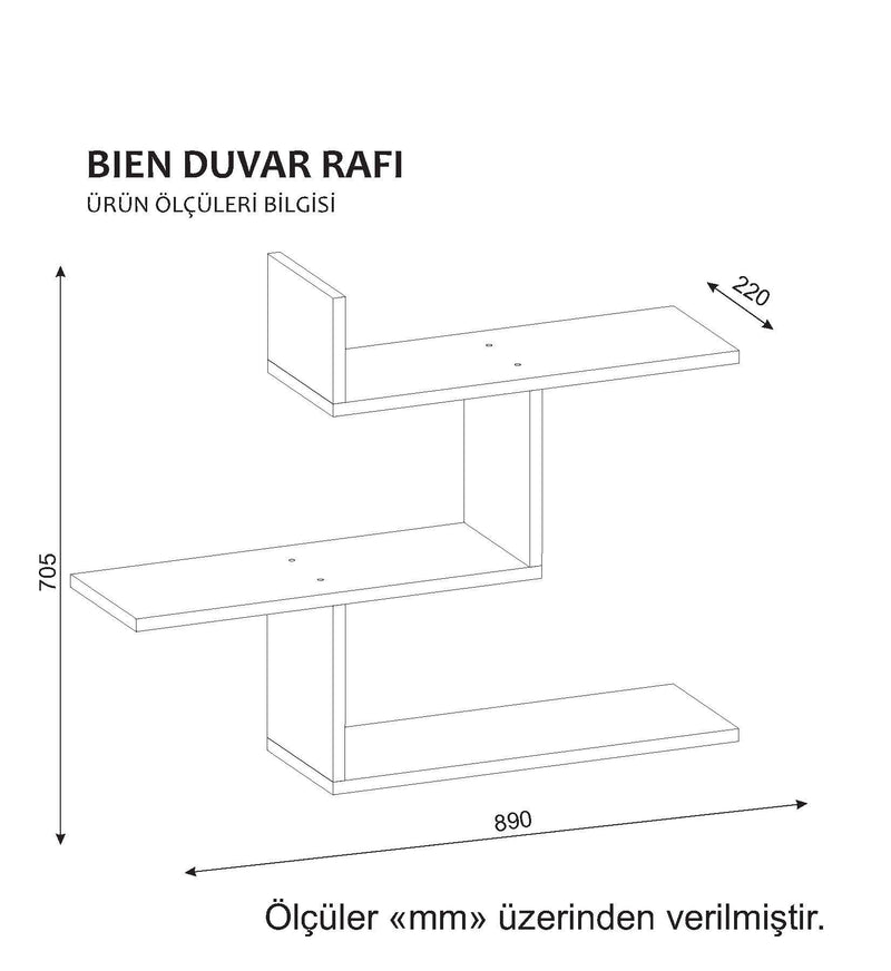 Mensola design da soggiorno 3 ripiani in legno bianco cm 89x22x70h