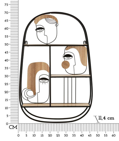 Mensola design da parete con sagoma viso e occhi legno metallo cm 47X11X70h