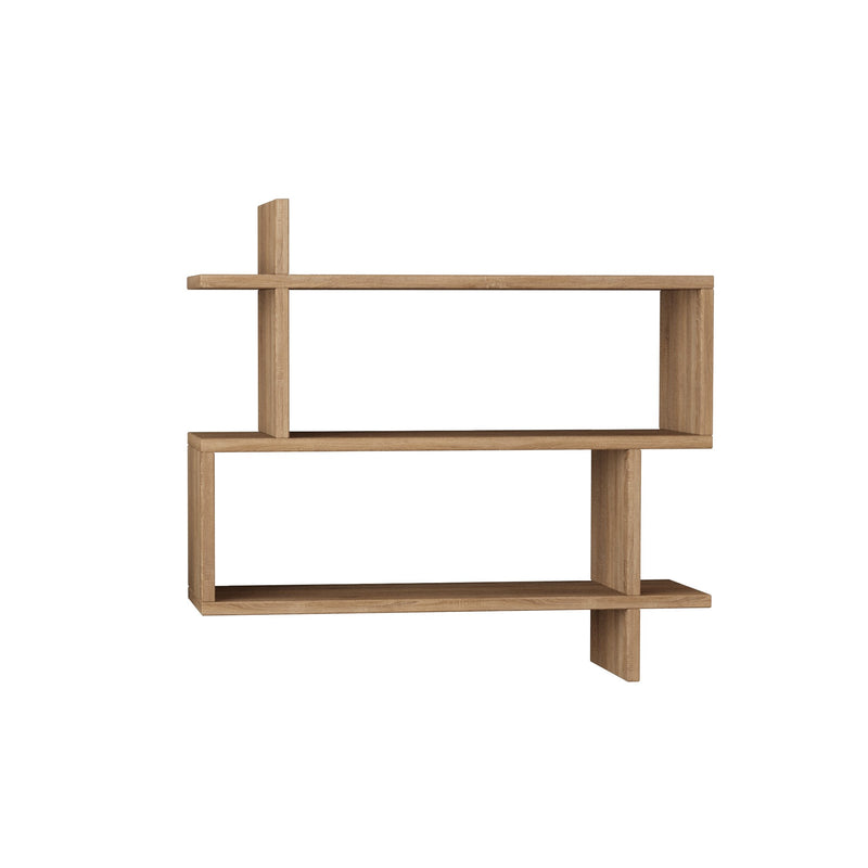 Mensola da muro con 2 vani moderna in legno colore quercia cm 70x22x65h