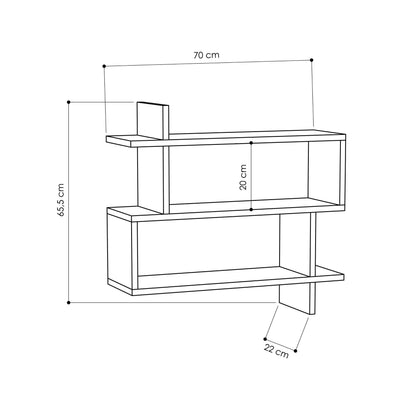 Mensola da muro con 2 vani moderna in legno colore quercia cm 70x22x65h