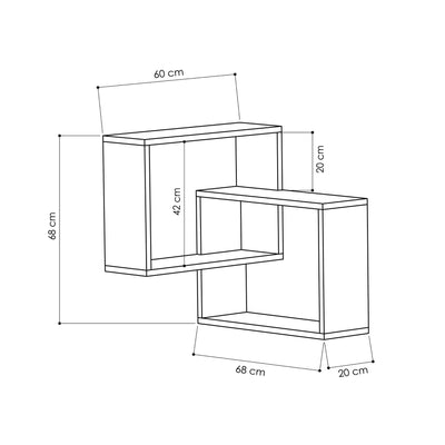Mensola da parete angolare cubi sospesi colore naturale cm 68x60x68h