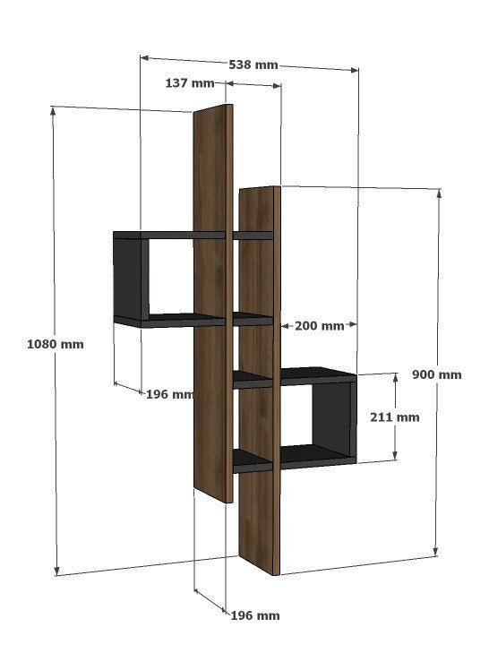Mensola verticale da soggiorno 5 vani in legno quercia e antracite cm 53x19x108h