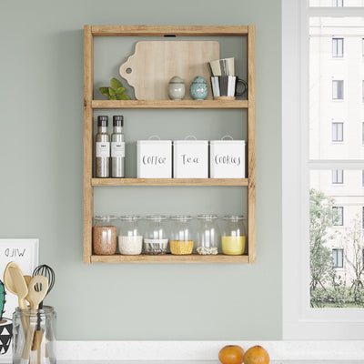 Mensola 3 ripiani porta spezie da cucina in legno colore quercia cm 43x9x60h