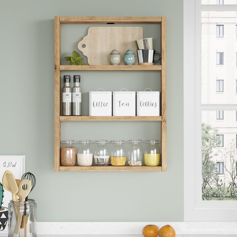 Mensola 3 ripiani porta spezie da cucina in legno colore quercia cm 43x9x60h