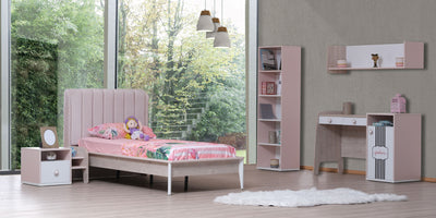 Mensola per cameretta in legno bianco e rosa cm 130x37x37h