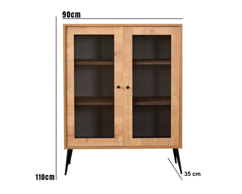 Mobile 2 ante multiuso stile industriale in legno e metallo cm 90x35x110h