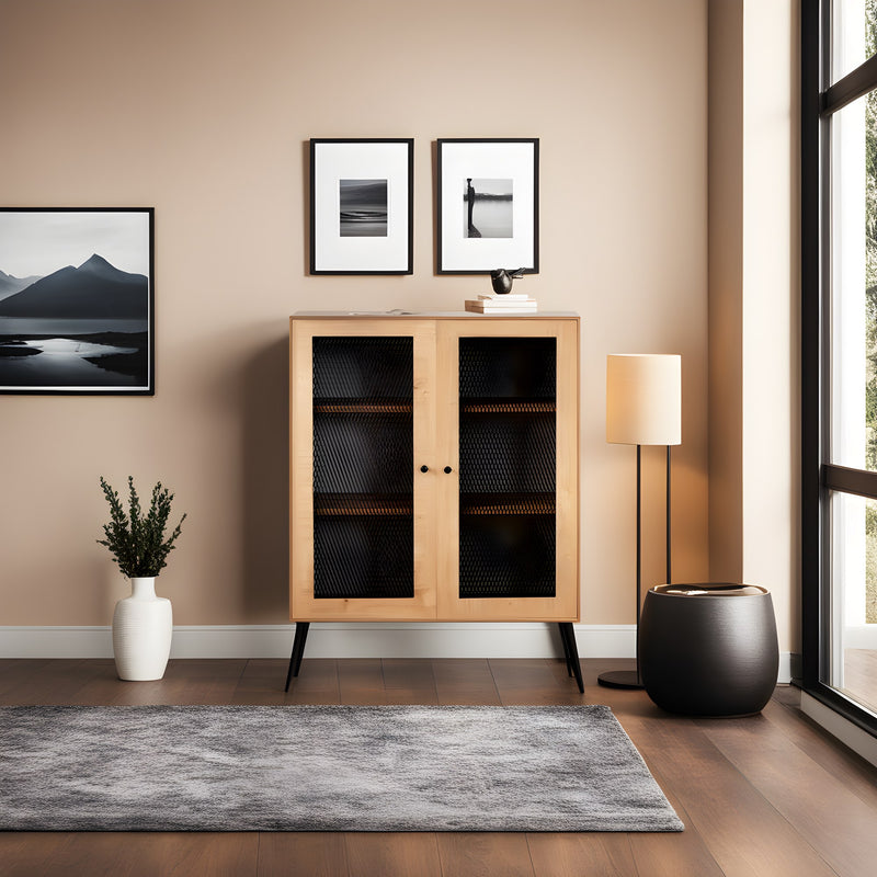 mobile in legno e metallo nero 2 ante in stile industriale
