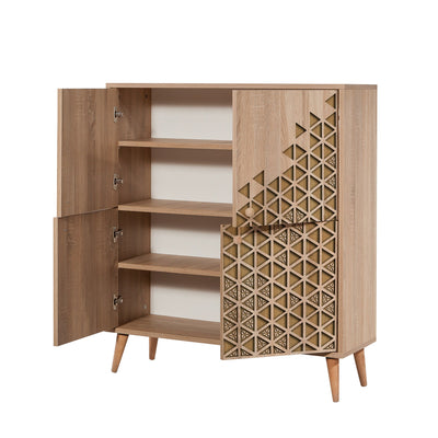 Mobile in legno multiuso 4 ante con ripiani decorazione geometrica cm 95x36x111h