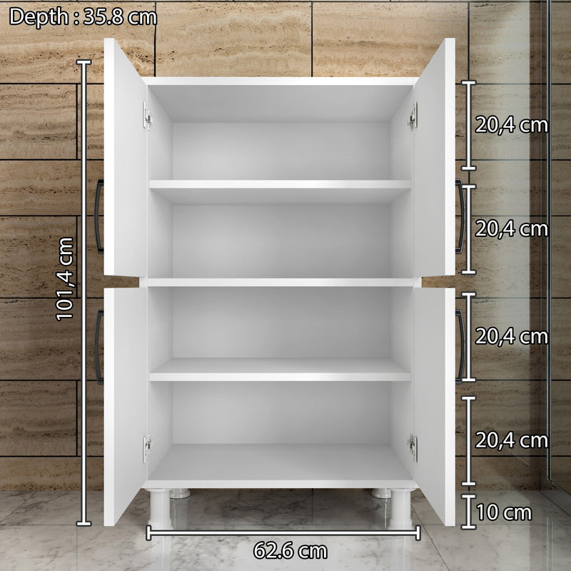 Mobile 4 ante multiuso bianco per cucina soggiorno cm 62x35x101h