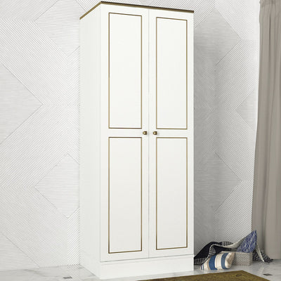 Armadio alto in legno stile classico e barocco 2 ante bianco e oro cm 70x47x194h
