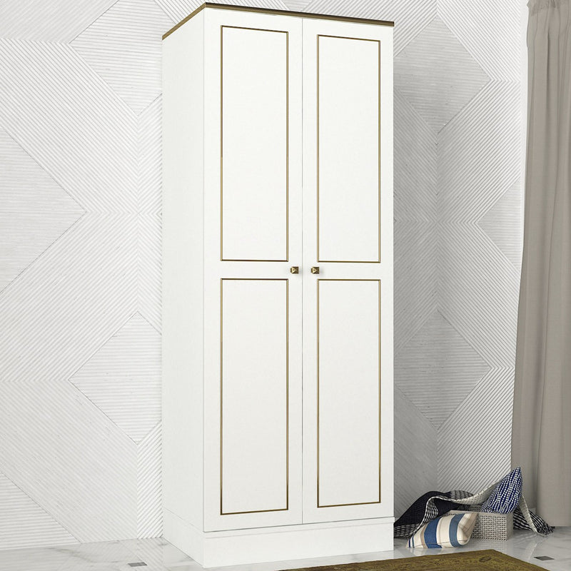 Armadio alto in legno stile classico e barocco 2 ante bianco e oro cm 70x47x194h