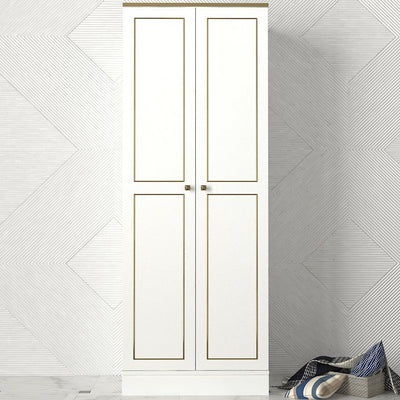 Armadio alto in legno stile classico e barocco 2 ante bianco e oro cm 70x47x194h