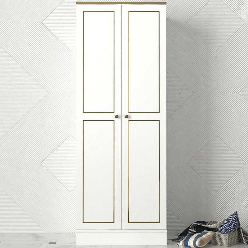 Armadio alto in legno stile classico e barocco 2 ante bianco e oro cm 70x47x194h