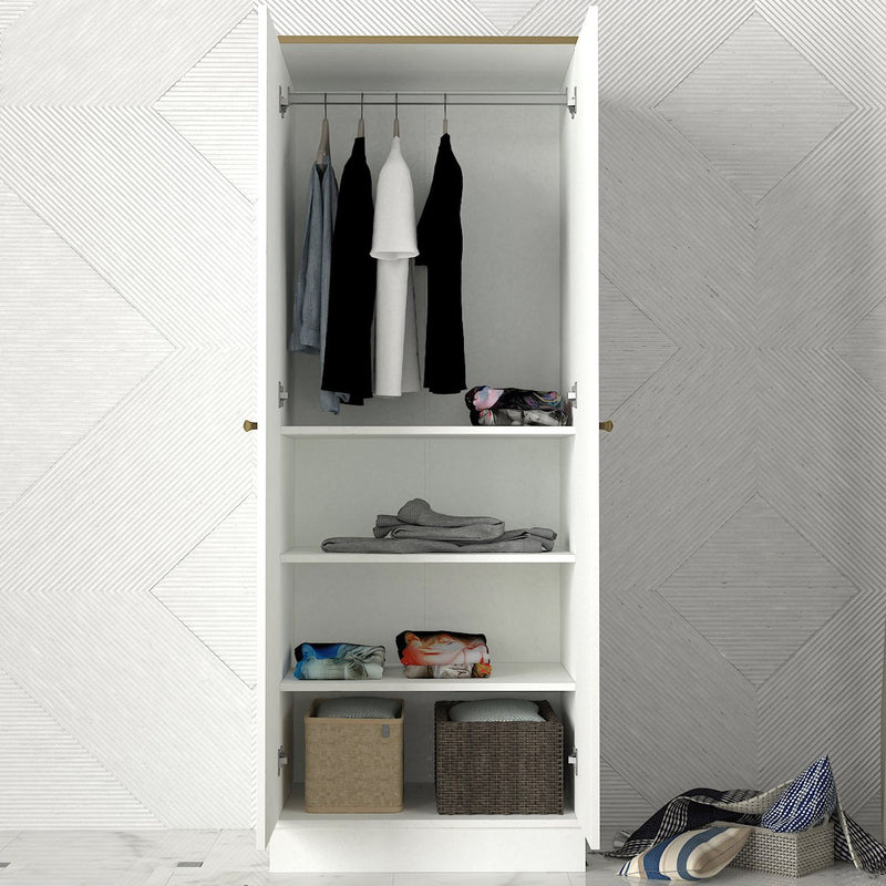 Armadio alto in legno stile classico e barocco 2 ante bianco e oro cm 70x47x194h