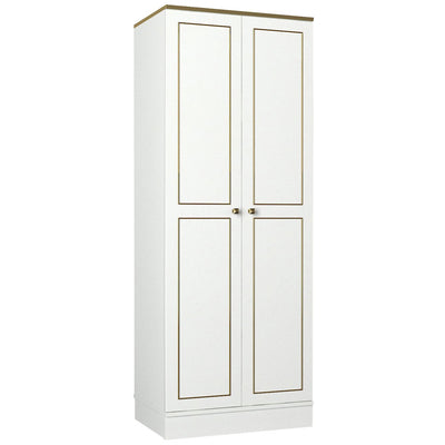 Armadio alto in legno stile classico e barocco 2 ante bianco e oro cm 70x47x194h