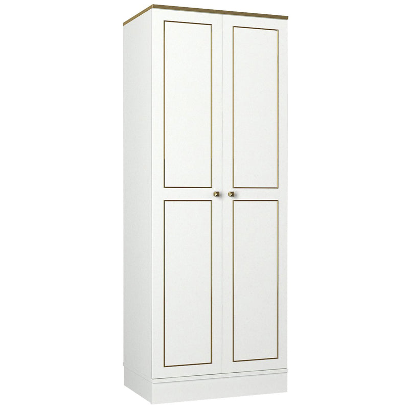 Armadio alto in legno stile classico e barocco 2 ante bianco e oro cm 70x47x194h