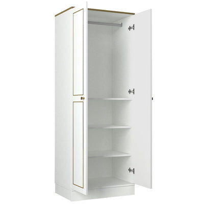 Armadio alto in legno stile classico e barocco 2 ante bianco e oro cm 70x47x194h