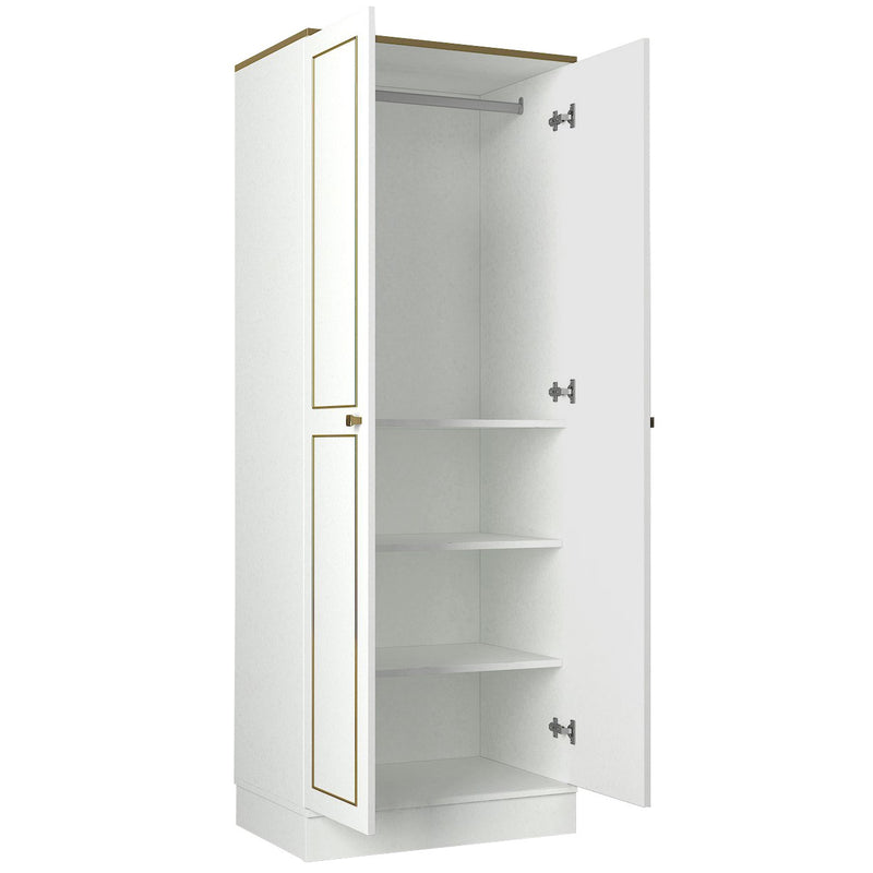 Armadio alto in legno stile classico e barocco 2 ante bianco e oro cm 70x47x194h