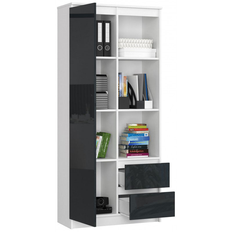 Vodes - Mobile libreria in legno con cassetti vani aperti e anta cm 80x35x180h - vari colori