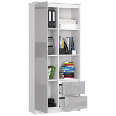Vodes - Mobile libreria in legno con cassetti vani aperti e anta cm 80x35x180h - vari colori