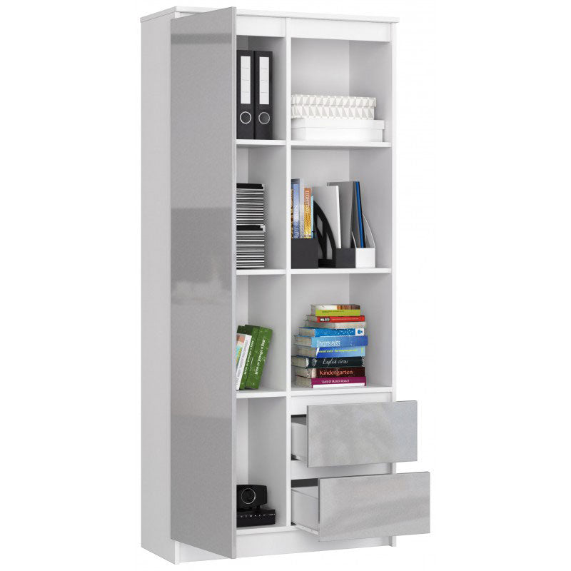 Vodes - Mobile libreria in legno con cassetti vani aperti e anta cm 80x35x180h - vari colori