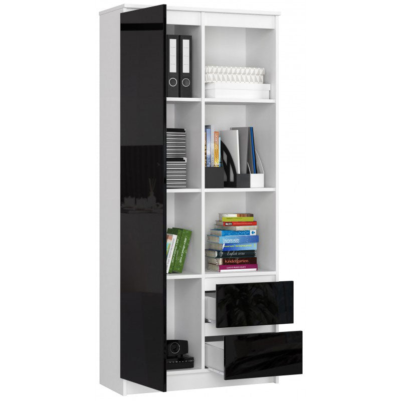Vodes - Mobile libreria in legno con cassetti vani aperti e anta cm 80x35x180h - vari colori